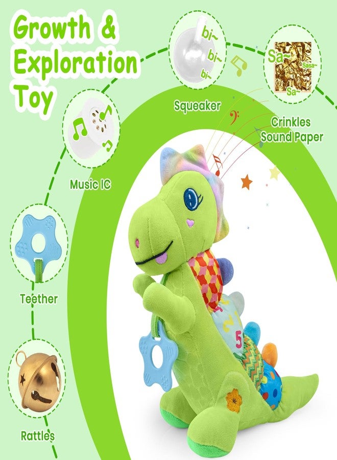 Holaxander Baby Dino Plush Soft Stuffed Animal Toy for 0-3-6-12+ Months,Infant Musical Toy with Rattle,Squeaker,Sensory Crinkle,Teether & Textures,Tummy Time Toys Christmas Baby Gift for Newborn Girl Boy (Green) - Image 2